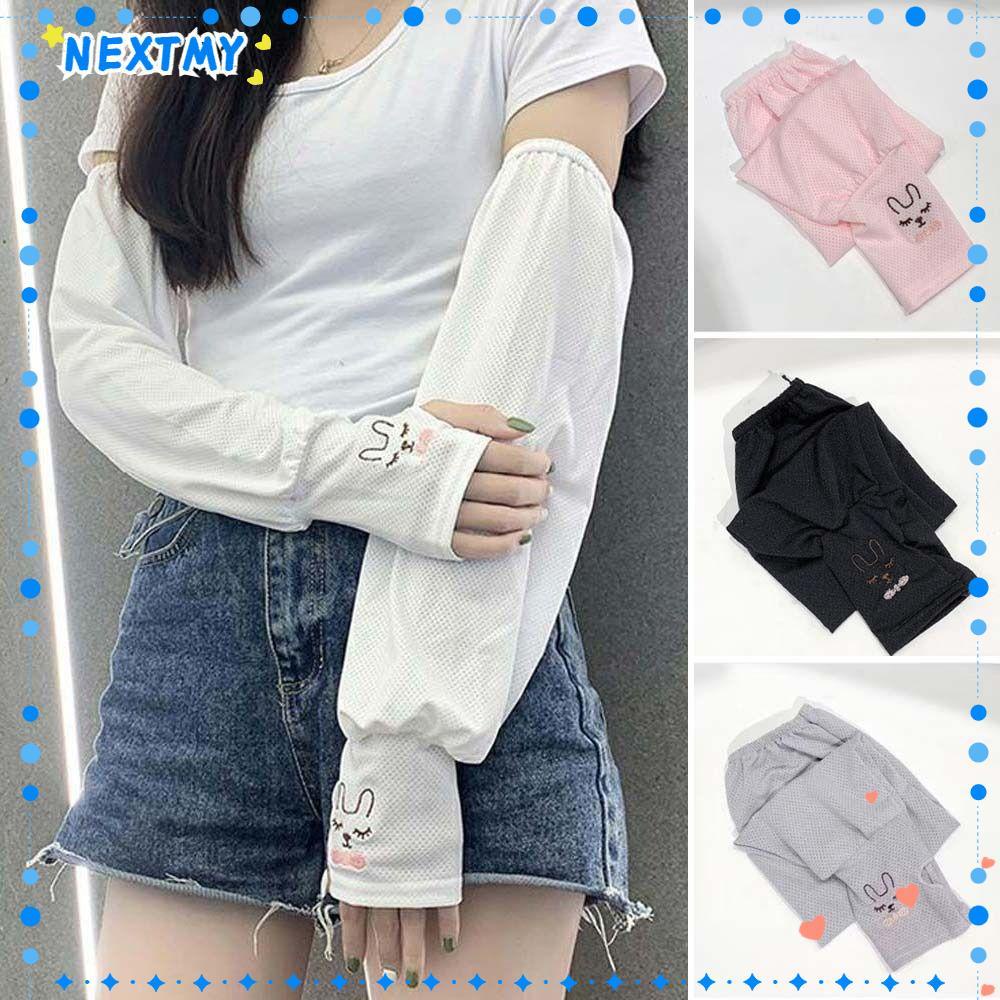 NEXTMY Ice Silk Cool Arm Sleeves Anti-UV Sun Protection Outdoor Cycling Driving Cute Rabbit Elbow Cover