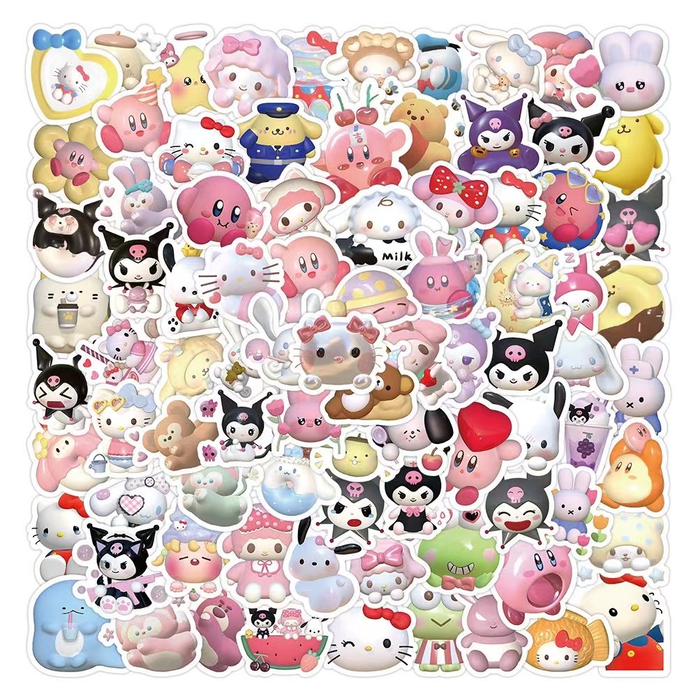 100PCS 3D Sanrio Mixed HelloKitty Mymelody Cinnamoroll Kuromi Pochacco Keroppi Stickers For Helmet Bicycle Hand Account Pencil Case Decals LanLanStickersWorld