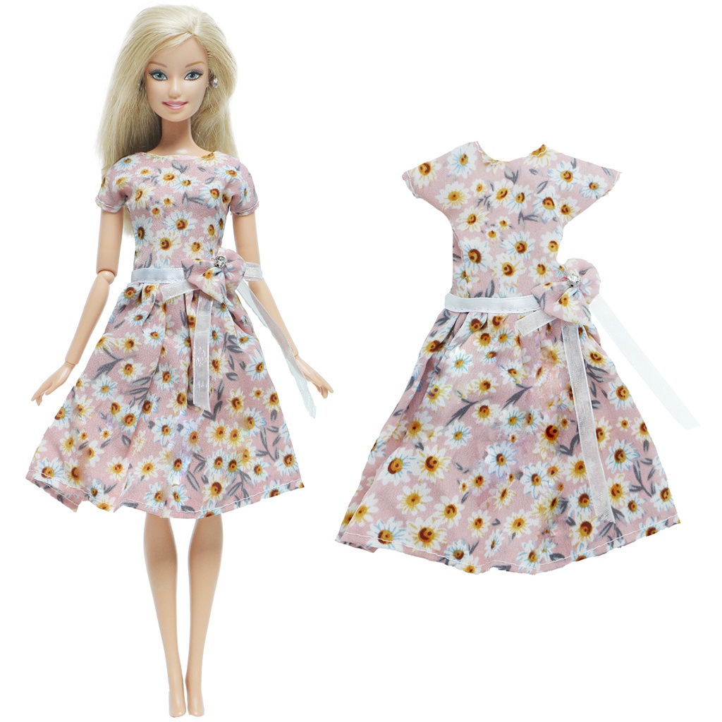 Versatile Quality Light Pink Gentle Lady Short Sleeve Flower Floral Dress Belt Bowknot Clothes Barbie Doll Accessorie... - Image 2