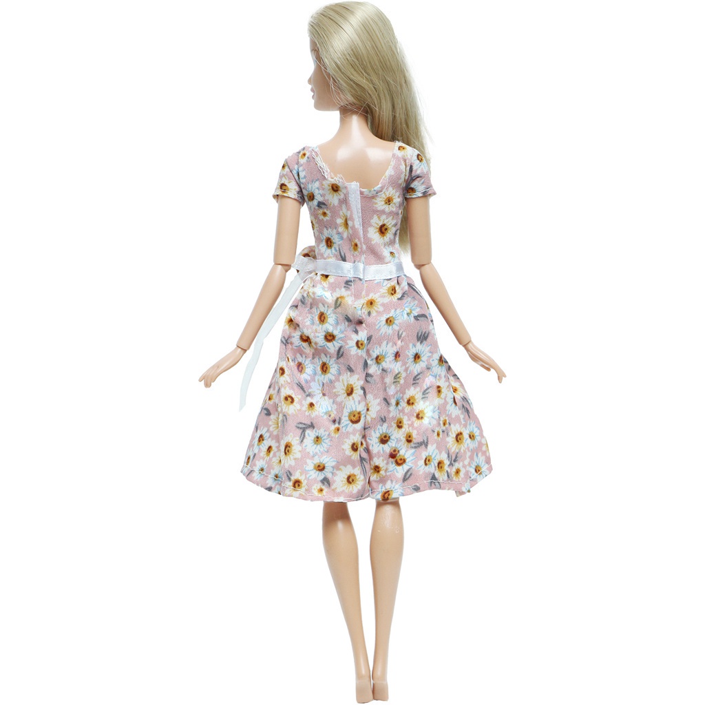 Versatile Quality Light Pink Gentle Lady Short Sleeve Flower Floral Dress Belt Bowknot Clothes Barbie Doll Accessorie... - Image 4