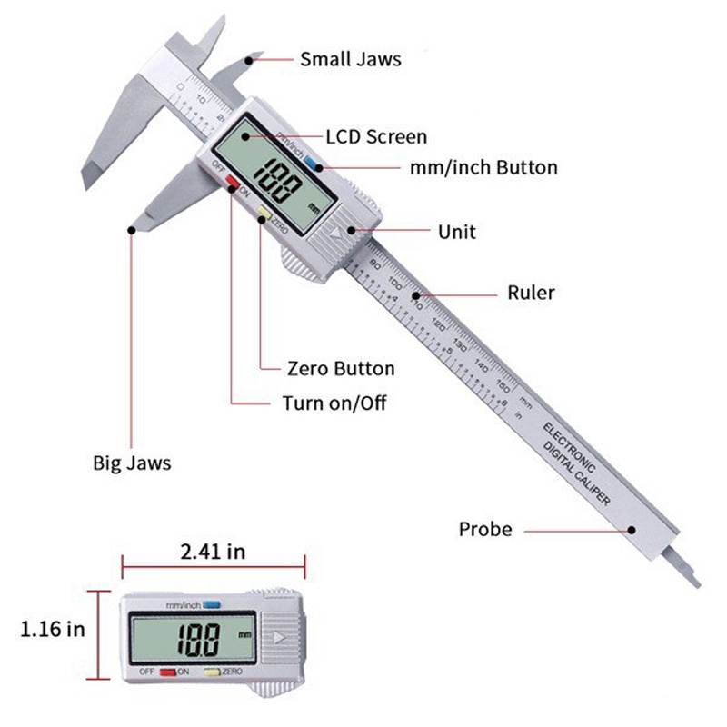 Reliable Must 150mm 0.1m Digital Vernier Calipers measure 6inch LCD Electronic Carbon Fiber Gauge height Micrometro S... - Image 2