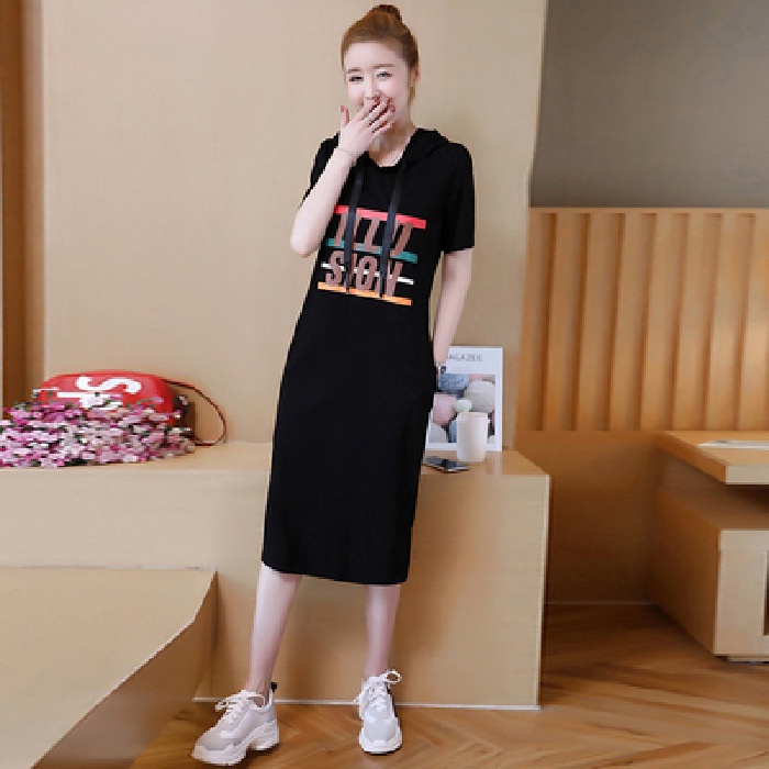 Purpose Versatile MURAH Summer Women Dress Fashion casual hoodie A-line skirt Korean style Large size short sleeve lo... - Image 2