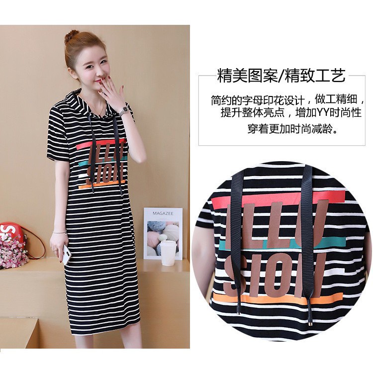 Purpose Versatile MURAH Summer Women Dress Fashion casual hoodie A-line skirt Korean style Large size short sleeve lo... - Image 5