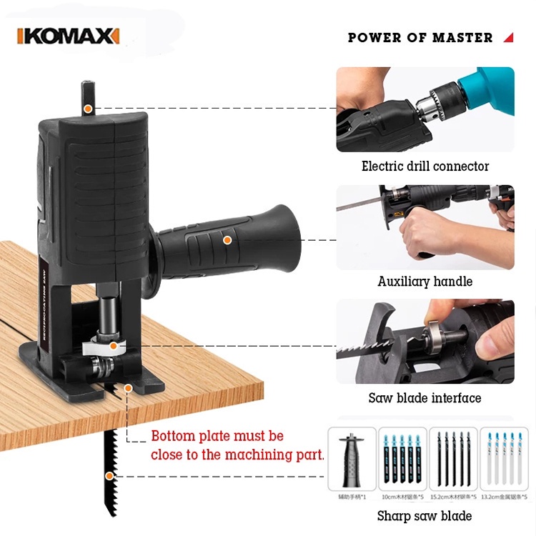 Hardware Heavy Komax Multifunction Reciprocating Saw Attachment Change Electric Drill Jig Wood Metal File Cupboard Fu... - Image 5
