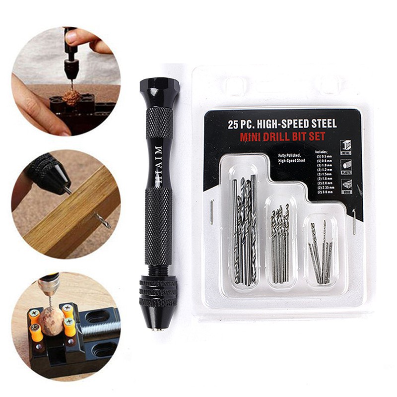 Professional Hardware Hand Drill Jewelry Craft Manual Chuck Mini 26PCS Twist Bit - Image 4