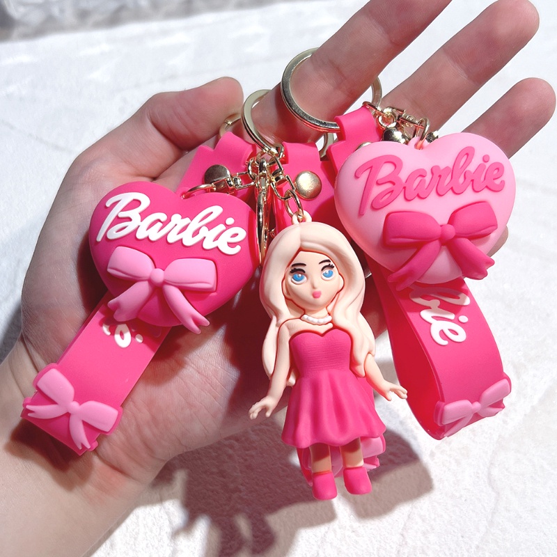 Cute Pink Barbie Extra Keychain Coin Purse Cartoon Doll Fashion Backpack Pendant Hangings Keyring Women Accessories Girls Gift