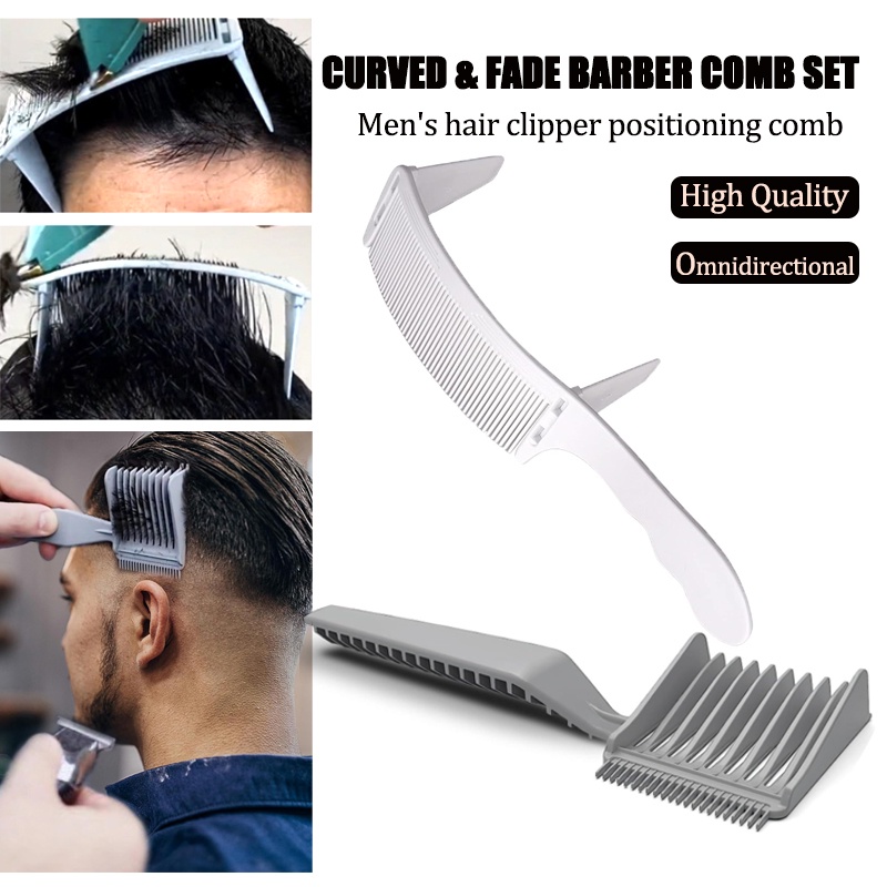 2PCS Barber Comb Set Positioning Curved Comb  Gradient Hairstyle Comb Barber Hair Cutting Comb Flat Top Clipper Comb Heat Resistant Hair Styling Tool for Men
