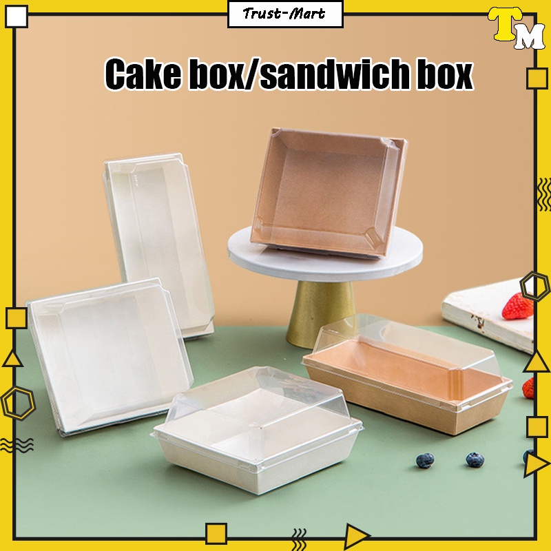 Kraft/White Paper Cake Sandwich Box Paper Food Packaging Dessert Cake Gift Box Fruit Lunch Box Kotak Kek Square Box 蛋糕盒