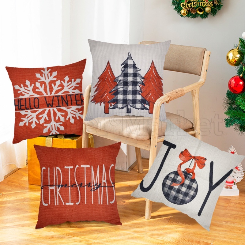 [ Featured ] Soft Linen Printed Pillow Cover / Christmas Element Fine Pillowcase / Washable No-faded Pillowslip / Comfort Sofa Car Seat Bolster Case / Home Cafe Office Decoration