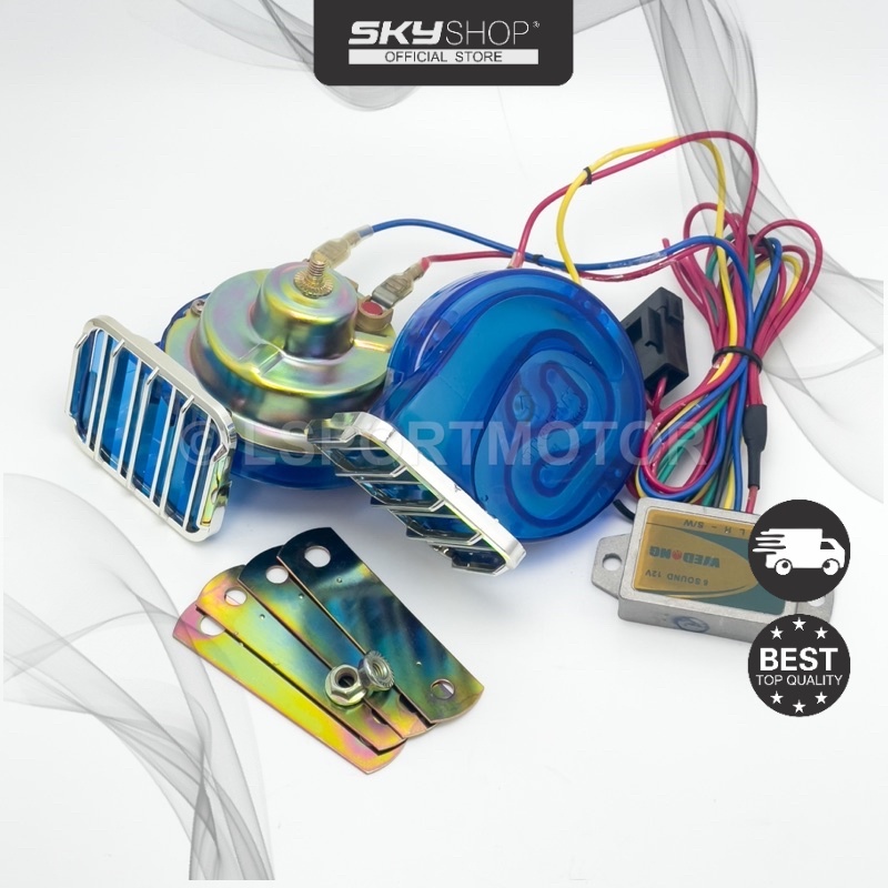 OFFER NOW 🔥 DIGITAL FUNCTION ELECTRONIC HORN (12V) 6 SOUND MOTORCYCLE CAR KERETA MOTORBIKE PIN BLUE RED (S)