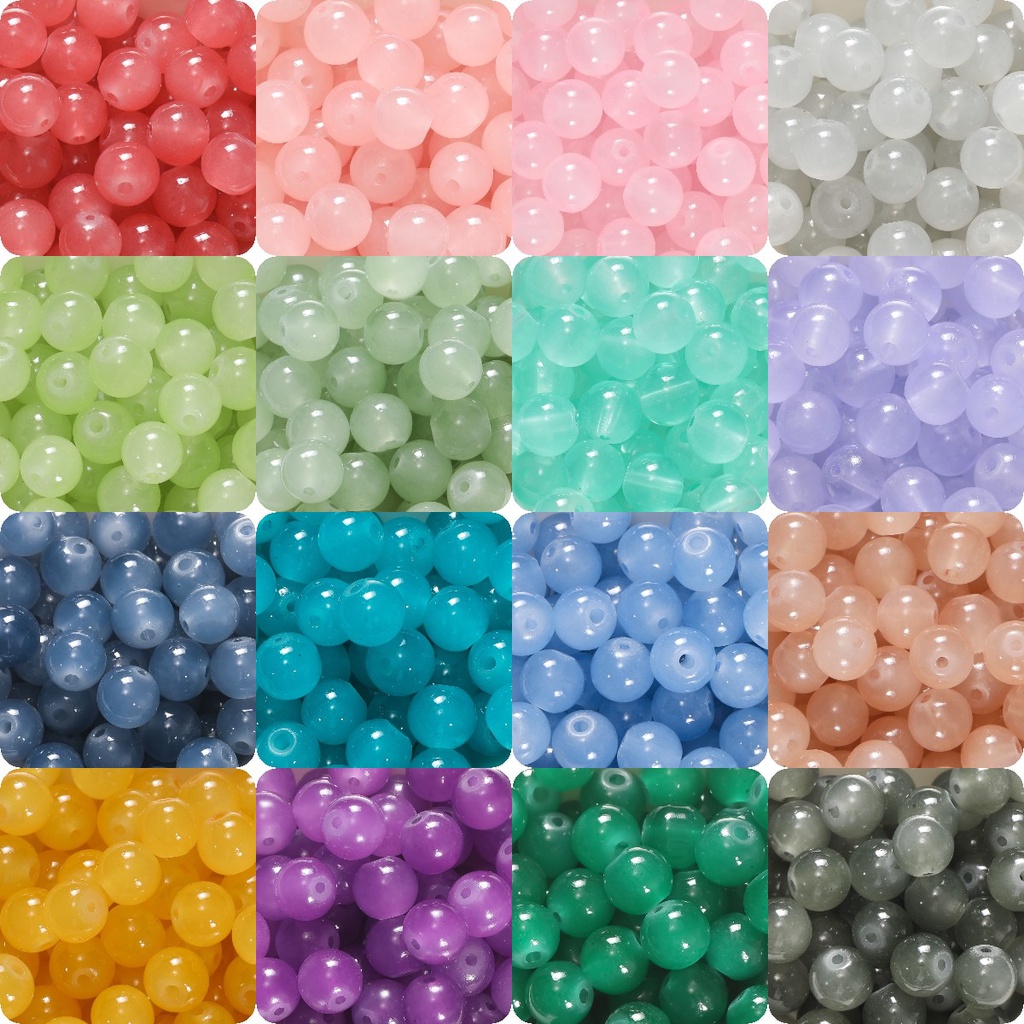 St. kunkka 30Pcs 6mm Imitation Jade Glass Beads Solid Color Jelly Glass Beads Loose Spacer Loose Beads Fashion Charm Can Be Used for DIY Jewelry Making Necklace Bracelet and Crafts