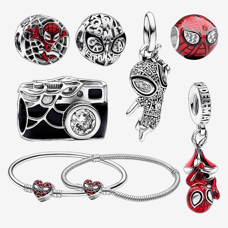 Silver 925 Marvel Universe Series-Spiderman Beaded Bracelet-DIY Jewelry Gift