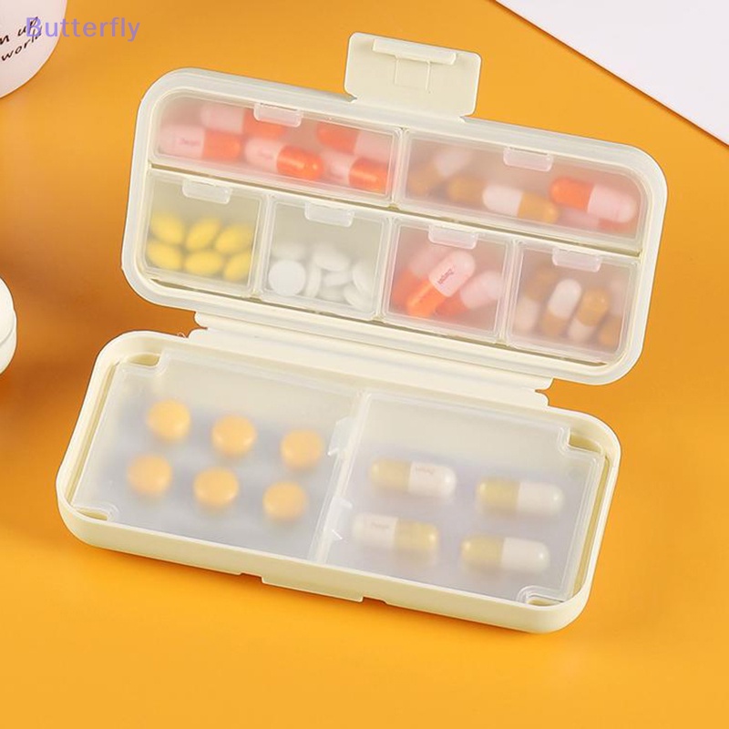 [Butterfly] 5/8Grids Pill Organizer Double Silicone Sealing Ring Travel Pill Box Cream White Portable Medicine Dispenser Drug Divider