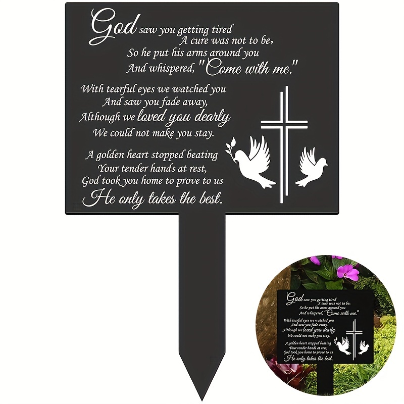 1pc Suncatchers Memorial Remembrance Plaque Stake Waterproof Grave Marker For Cemetery Black Memorial Garden Stake Sympathy Dove Grave Stake For Grave Cemetery Decoration