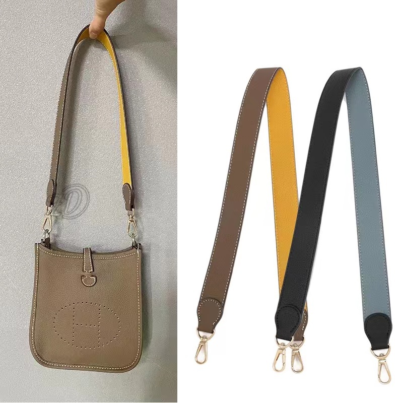 Bag Strap Suitable for Hermes Evelyn Handbag Wide Decompression Strap Shoulder Bag Diagonal Leather Strap Simple Double-Sided Cowhide Shoulder Strap Ladies Boutique Bag Accessories