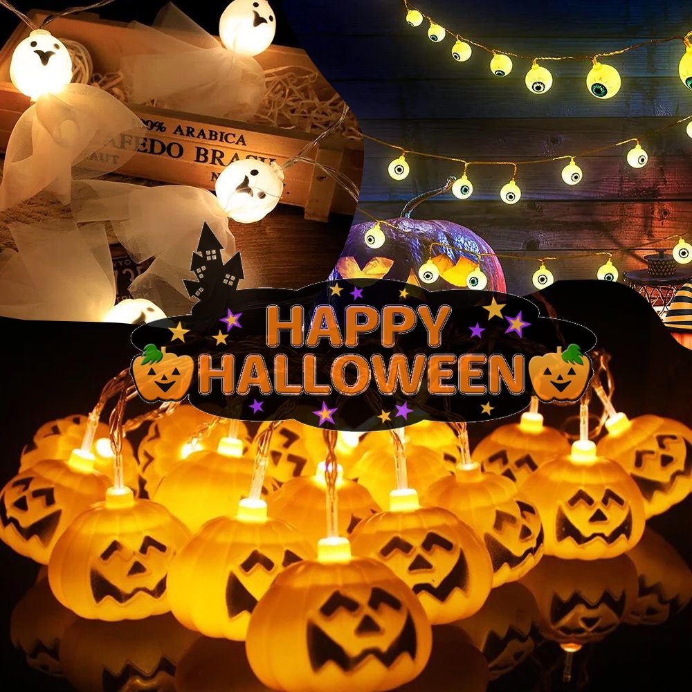 Halloween Light String Pumpkin Skull Eye Balls Ghost Festival Party Lantern Trick Or Treat Happy Halloween Day Decor