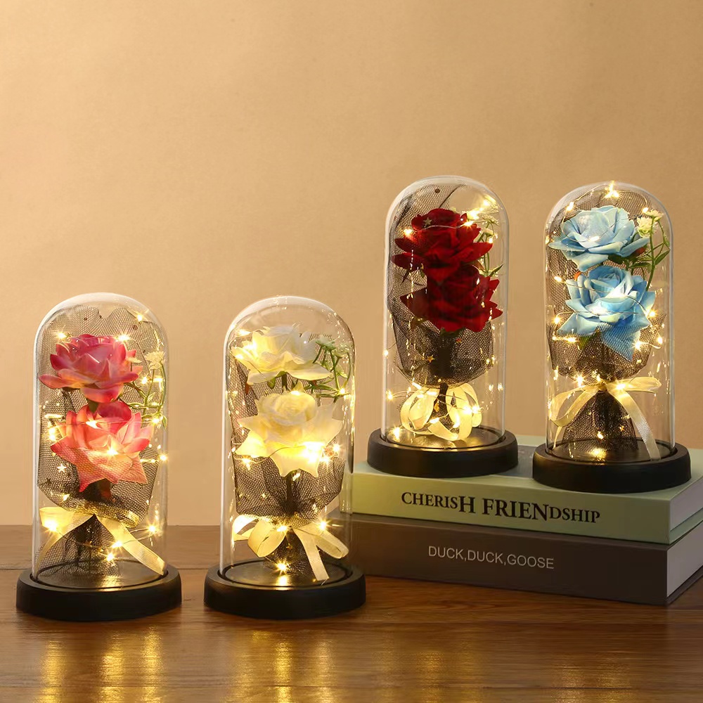 Artificial Flower Rose with LED Light In Glass Dome Gifts for Mothers Day,Valentine’s Day,Anniversary,Wedding,Home Decor