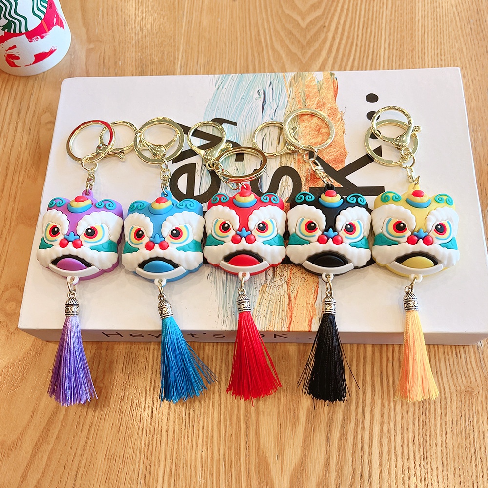 [stock] New Year Lion Dance Head Keychain Chinese Wind Lion Dance Car Key Chain Bag Pendant Creative Small Gift