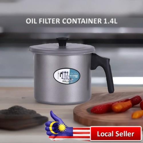 KM Oil Filter Container 1.4L Stainless Steel Oil Cup Mug Bekas Tapis Minyak Kotor