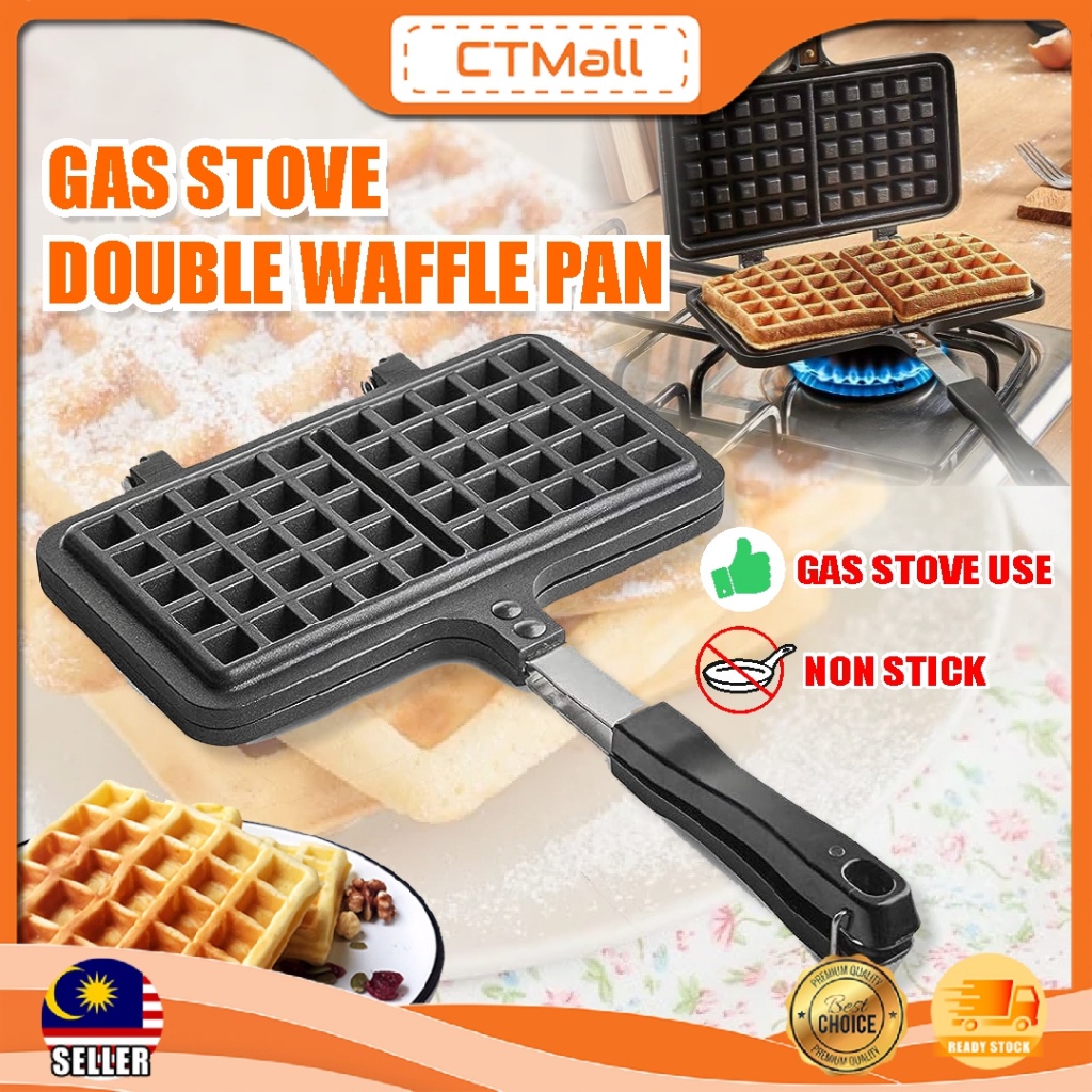 CTMALL Camping Waffle Maker Pan Waffer Pan Gas Double Outdoor Pancake Pan Non Stick Double Wafer Maker Stove 户外华夫饼