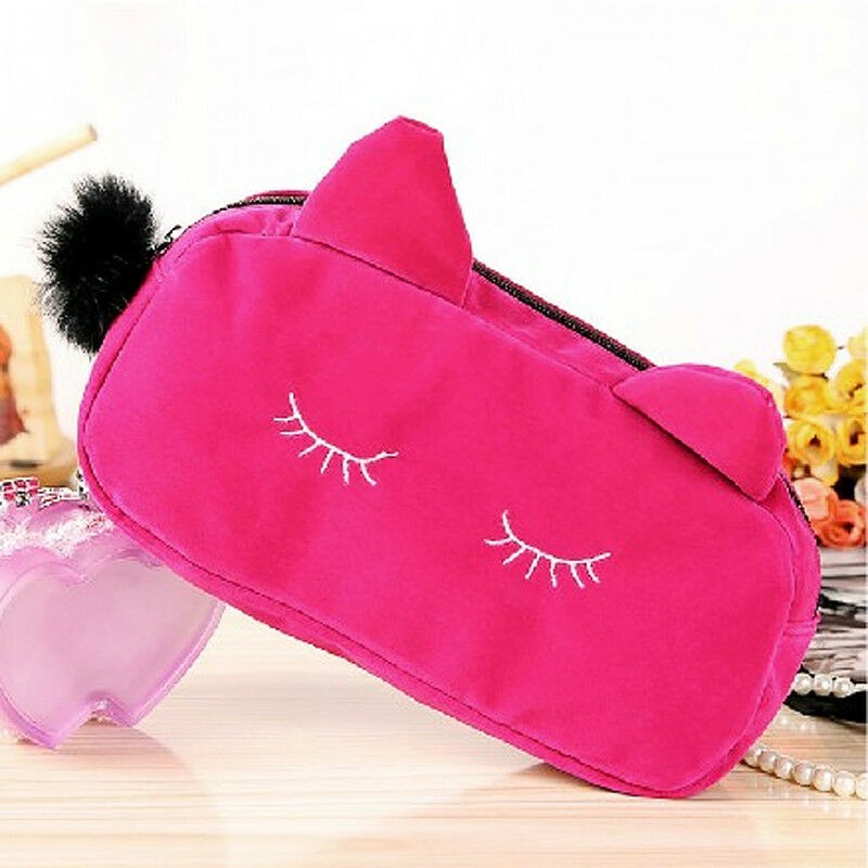 Fashion Outdoor Cute Flannel Cartoon Cat Cosmetic Makeup Storage Bag Pen Pencil Pouch Cases - Image 2