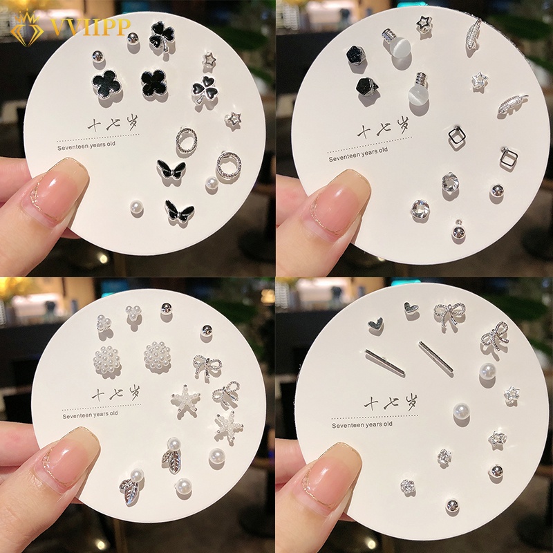 7Pcs/set Pearl Zircon Earrings Set for Women Hypoallergenic Stud Earring Accessories Jewelry