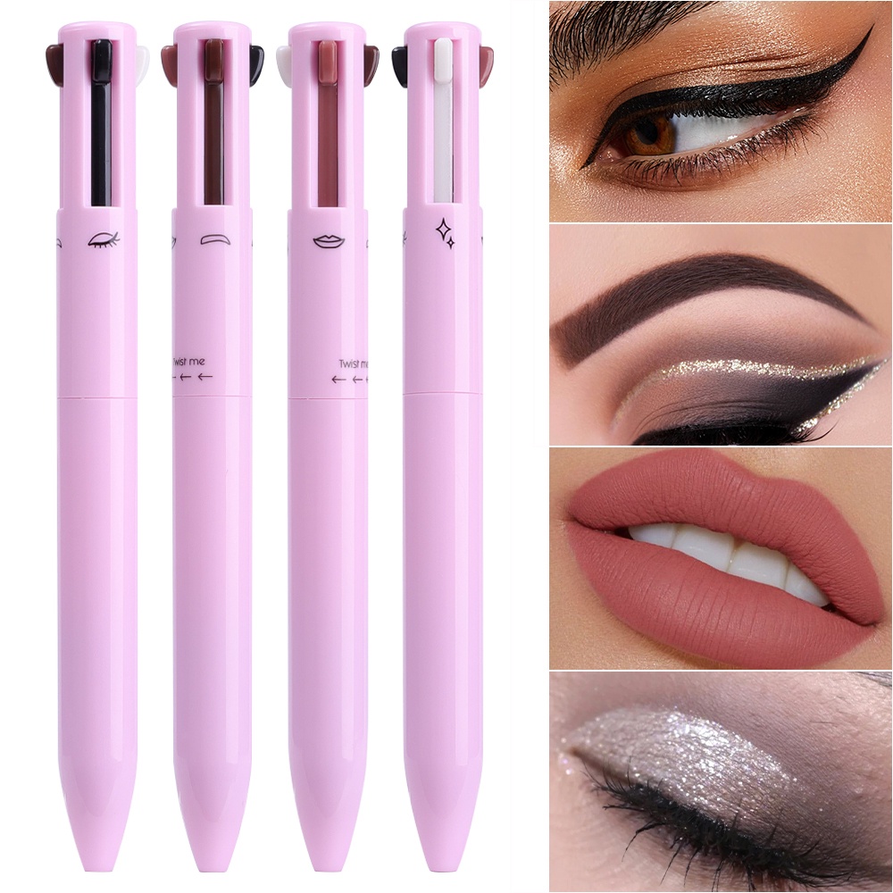 4 In 1 Multifunctional Makeup Pen - 4 In 1 Eyebrow & Eyeliner & Highlighter & Lip Liner Pen - Eye Brow Makeup - Waterproof, Non-smudge - Eye Make up Cosmetic