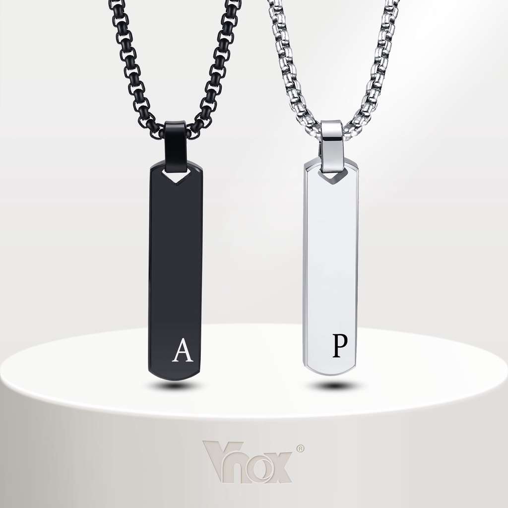 Vnox Initial Bar Necklace for Men Women,Personalized Letter Vertical Bar Pendant,Stainless Steel Jewelry Gift for Him