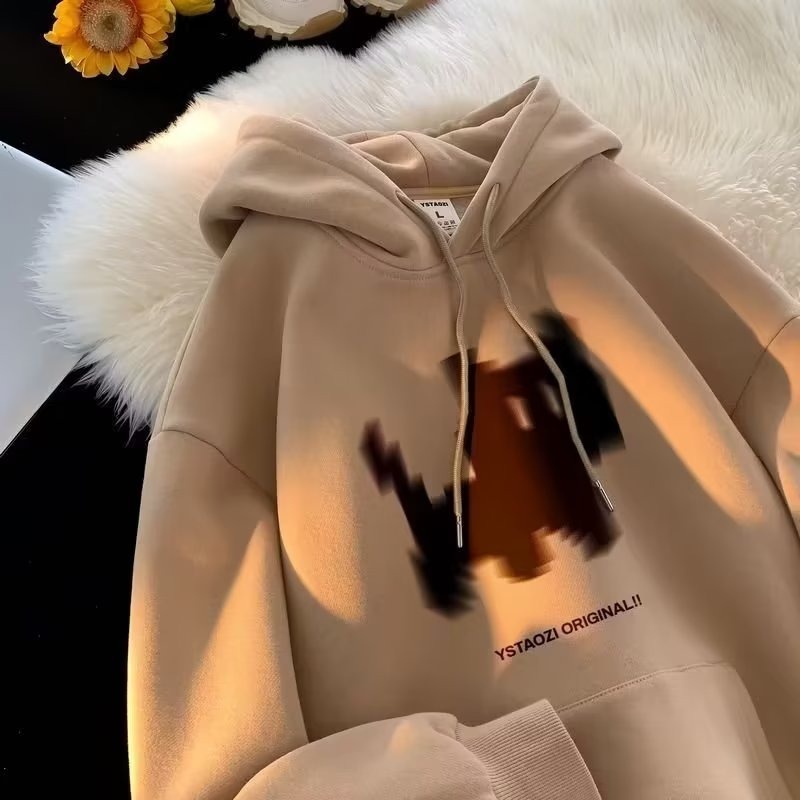 【Plus Size M-8XL】American style Originality Teenage Street Simple and cute cat print Oversized Hoodie Couple Long-sleeve Loose Hoodie Student's Large Soft Velvet Hooded Sweater