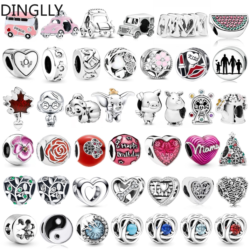 DINGLLY Cars and Flowers Heart Beaded Unicorn Elephant Charm Diy Jewelry Making Alloy Accessories