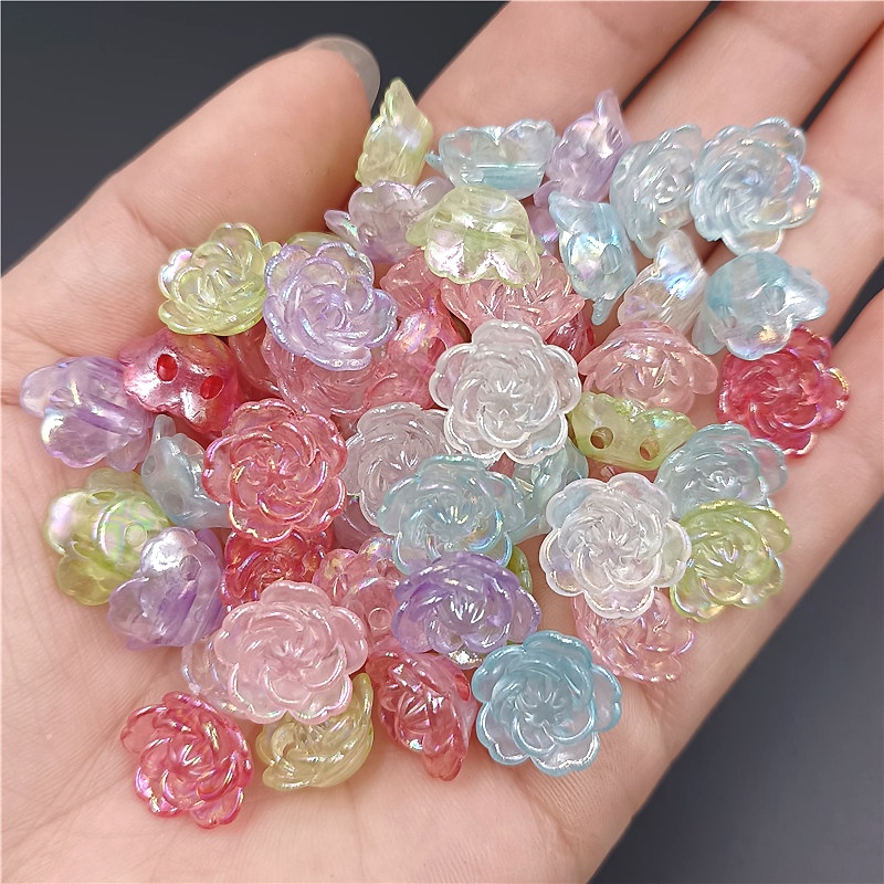 20Pcs 14mm Jewelry Making Flower Beads Charms DIY Double Hole For Crafted Loose Acrylic Handwork Findings Multicolor