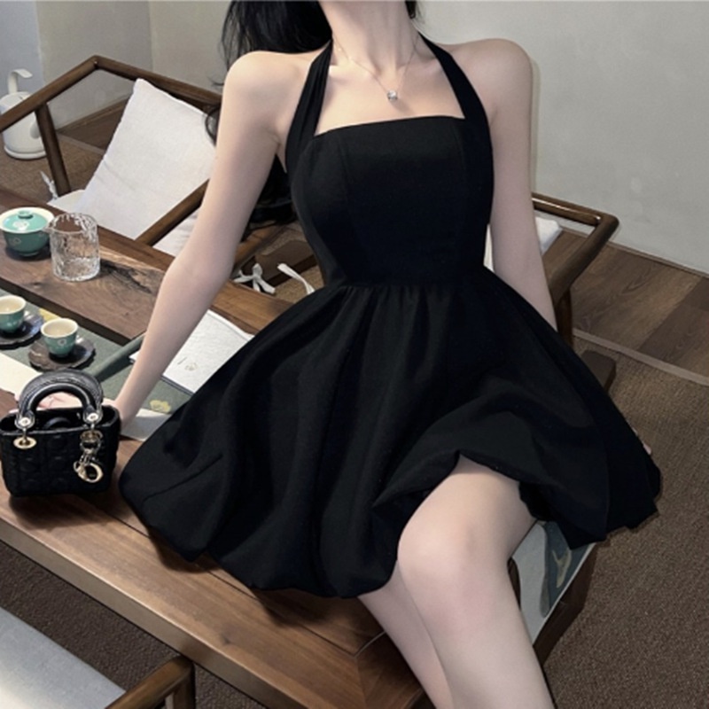 Women's Dresses Summer Sleeveless Backless Dress Black Halter Neck Slip Dress Sexy Temperament A-line Short Dress