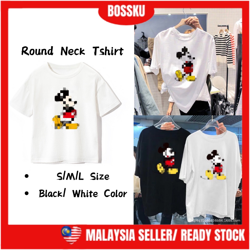 Bossku Korean Version Shirt Half-Sleeved Tshirt Round Neck Top Ladies Girls T-shirt Oversize Shirt 宽松圆领衣