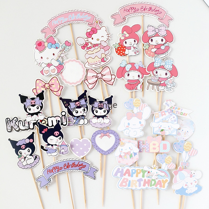 Sanrio series cake decoration plug-in set, cute Sanrio cartoon image plug-in set, girl's heart, cute Sanrio cake dessert table decoration