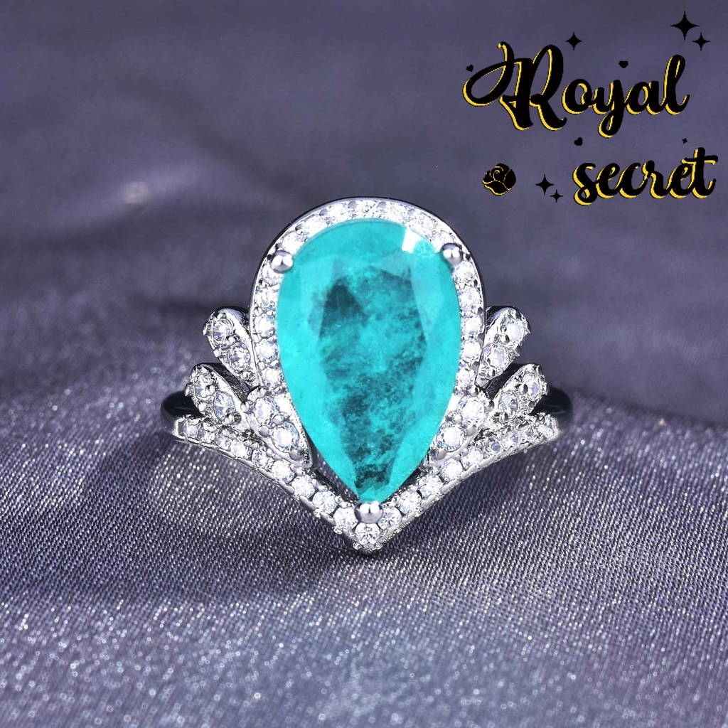 Royal Jewelry Fashion Accessories Luxury Crown Diamond Teardrop Tourmaline Crystal Paraiba Color Jewel Opening Ring