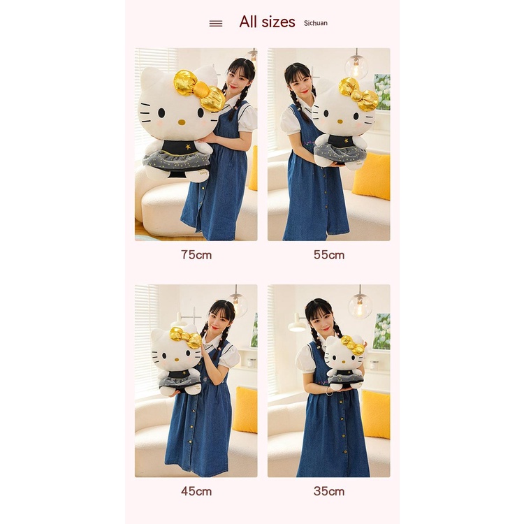 Must Essential 2023 New Style Large Black Gold Hello Kitty Kuromi Girl Cute Plush Toy Doll Children Influencer KT Cat - Image 5