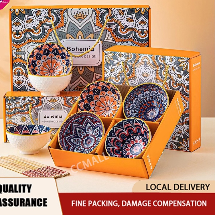 Bohemian Rice Bowl Porcelain Bowl Ceramic Bowl Mangkuk Keramik Soup Bowl Doorgift Wedding Gift set Dinnerware hadiah