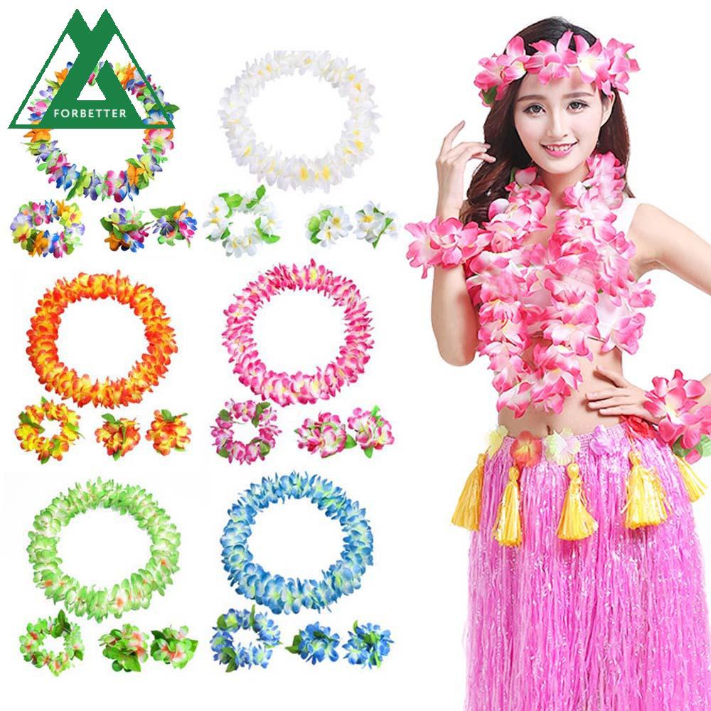 FORBETTER 4 Pcs/set Garland Necklace Beach Headband Wristband Party Hawaiian Style Fashion Cloth Artificial Flowers For Women Performance Accessories/Multicolor