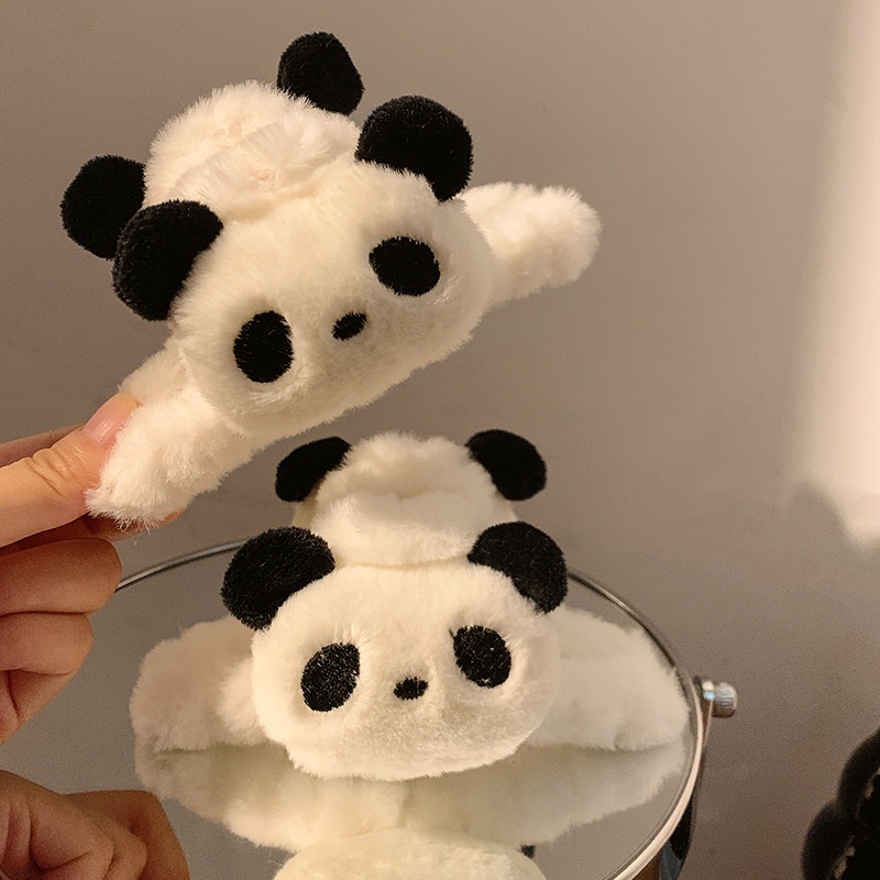 Korean new cute panda plush grab clip girl clip disc hair shark clip hair ornament