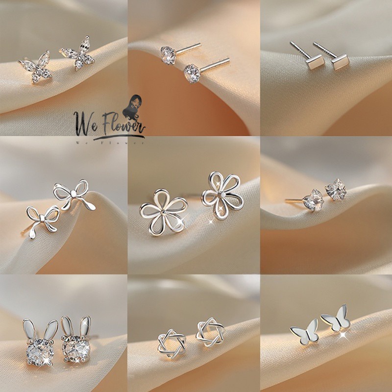 We Flower Hypoallergenic S925 Silver Bow Butterfly Floral Stud Earrings for Women Daily Wear Pick Free Pierced Ear Jewelry