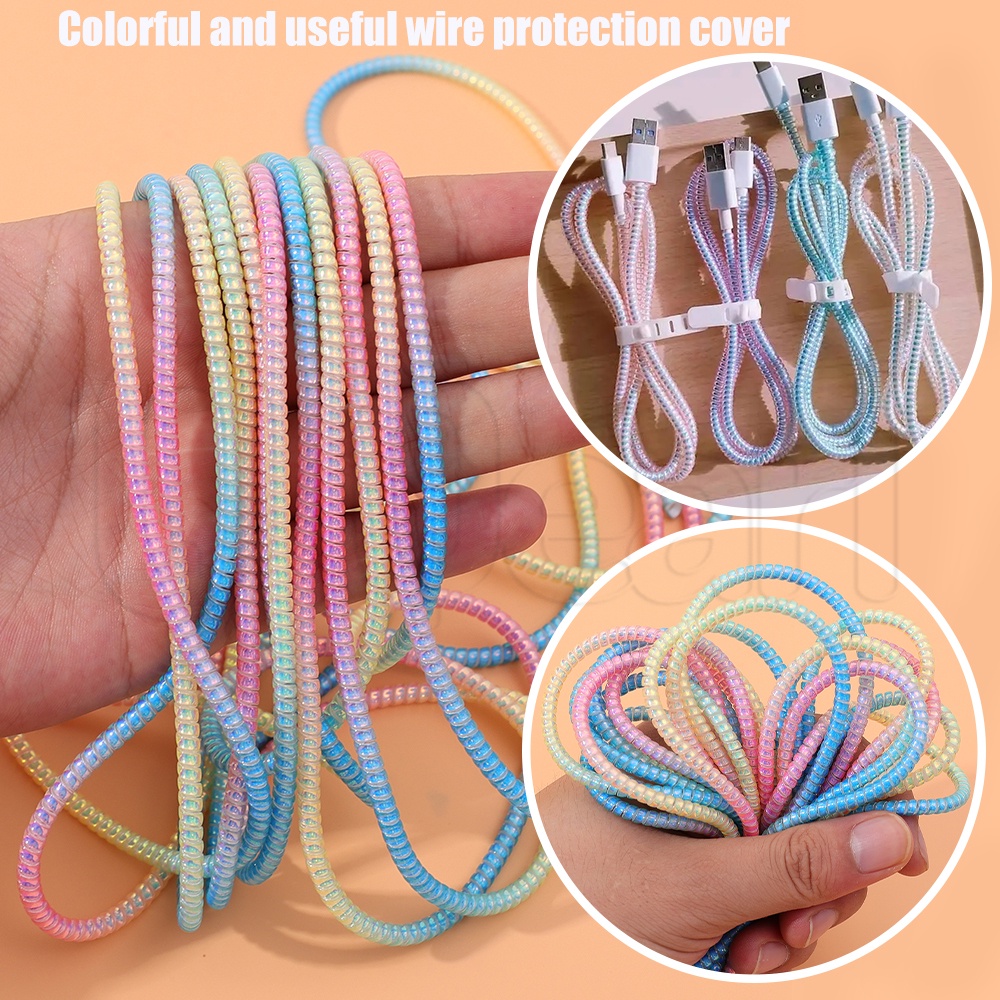 1.4m/1.6m Rainbow Laser USB Charging Data Cable Sleeve / Universal Data Wire Wrap Cord Winder / Cord Cable Winder Protective Wrap / Headphone Data Line Spiral Winder Rope