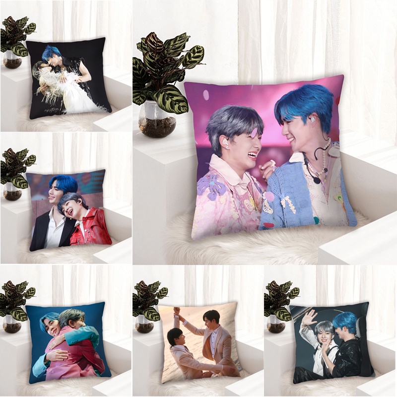 ZeeNuNew Concert Square Pillow Case Thai Actor ZeePruk and NuNew Single Side Printed Polyester Living Room Sofa Cushion Cover Home Decor（No Pillowcore）