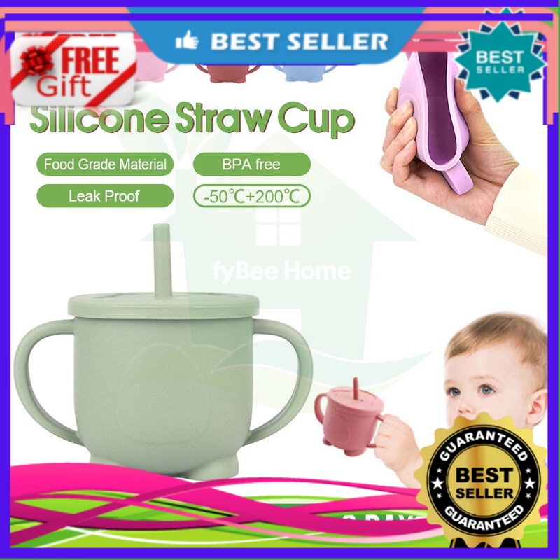 1pc Children's Silicone Snack Cup With Straws For Leak-proof Drinking