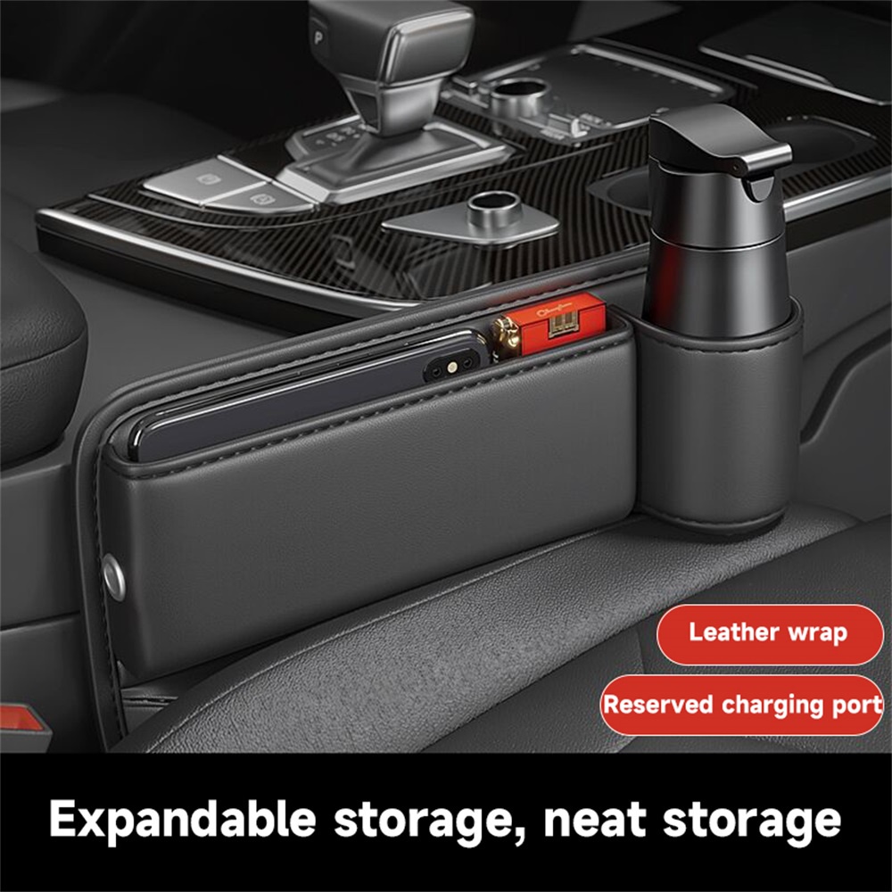 Fashion Trendy Car Seat Gap Storage Bag PU Leather Side Filler Box Bottle Holder Style Travel - Image 5