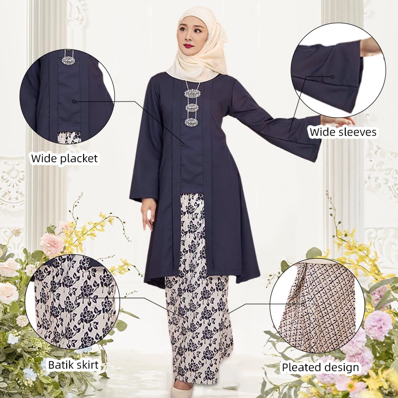 Wan Kasturi batik Baju Kebarung Baju Raya 2025 Kebaya Moden Longgar Kebarung Labuh Ironless Kain Lipat Batik Sesuai
