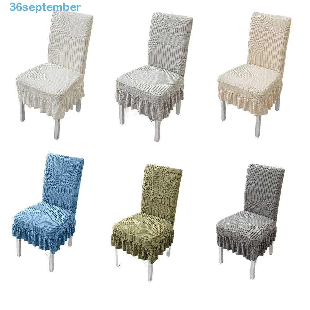 SEPTEMBER Dining Chair Cover, Elastic Jacquard W/ Skirt Backrest Cover, Comfortable High Stretch Thick Chair Protector Seat Stool Cover Kitchen