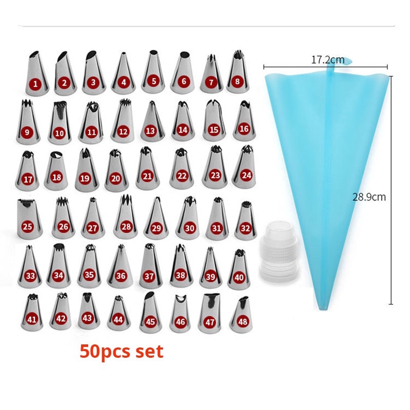 Meal Utensil 50 PCS/Set Silicone Pastry Bag Tips Kitchen DIY 48 Icing Piping Nozzle + Cream Reusable Bags Cake Decor ... - Image 5