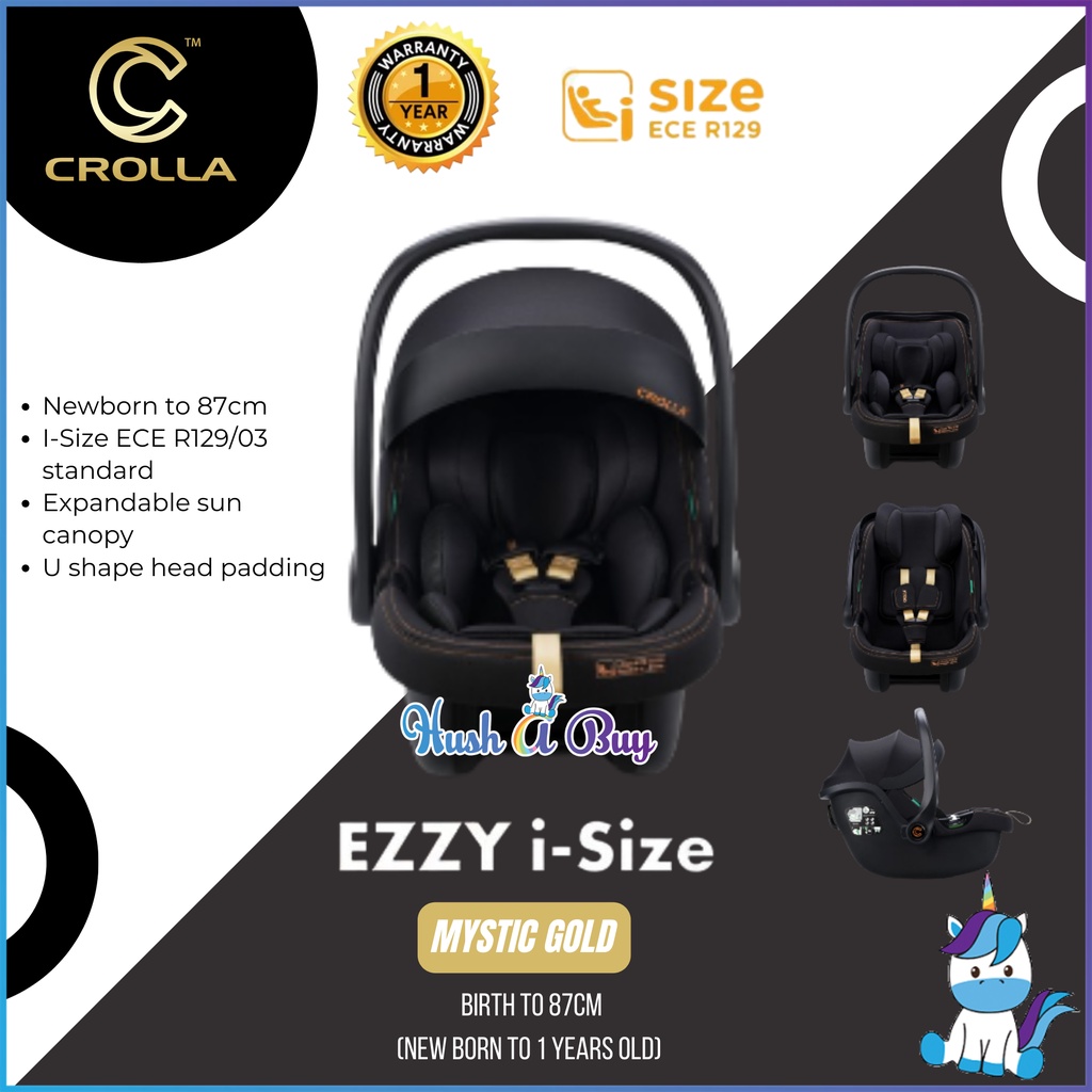 Crolla Ezzy I-Size for Newborn (87cm) R129- Pebble Grey/ Mystic Gold 1 year warranty | HUSHABUY