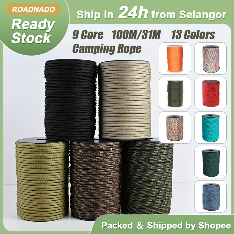 【Ship in 24h】 100M Paracord Rope 9 Strand Core 550 Military Camping Rope 4mm Nylon Rope