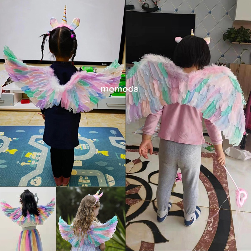Multi Reliable Angel Costume Baby Girl Rainbow Wings Feather Unicorn Kids Birthday Cosplay Party Pho Purpose Must - Image 5